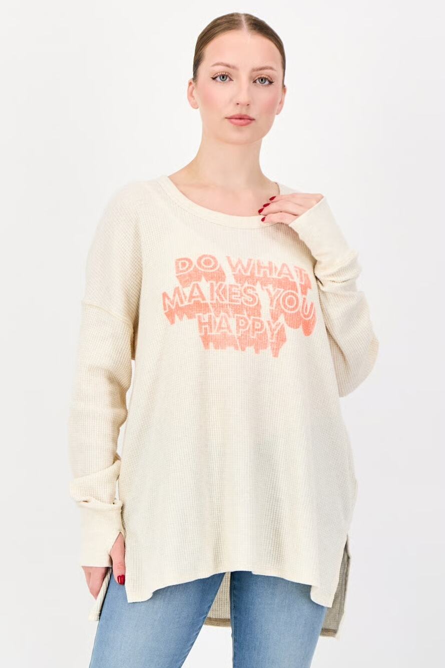 Aerie Waffle Knit Graphic Sweatshirt Do What Makes You Happy Size XL